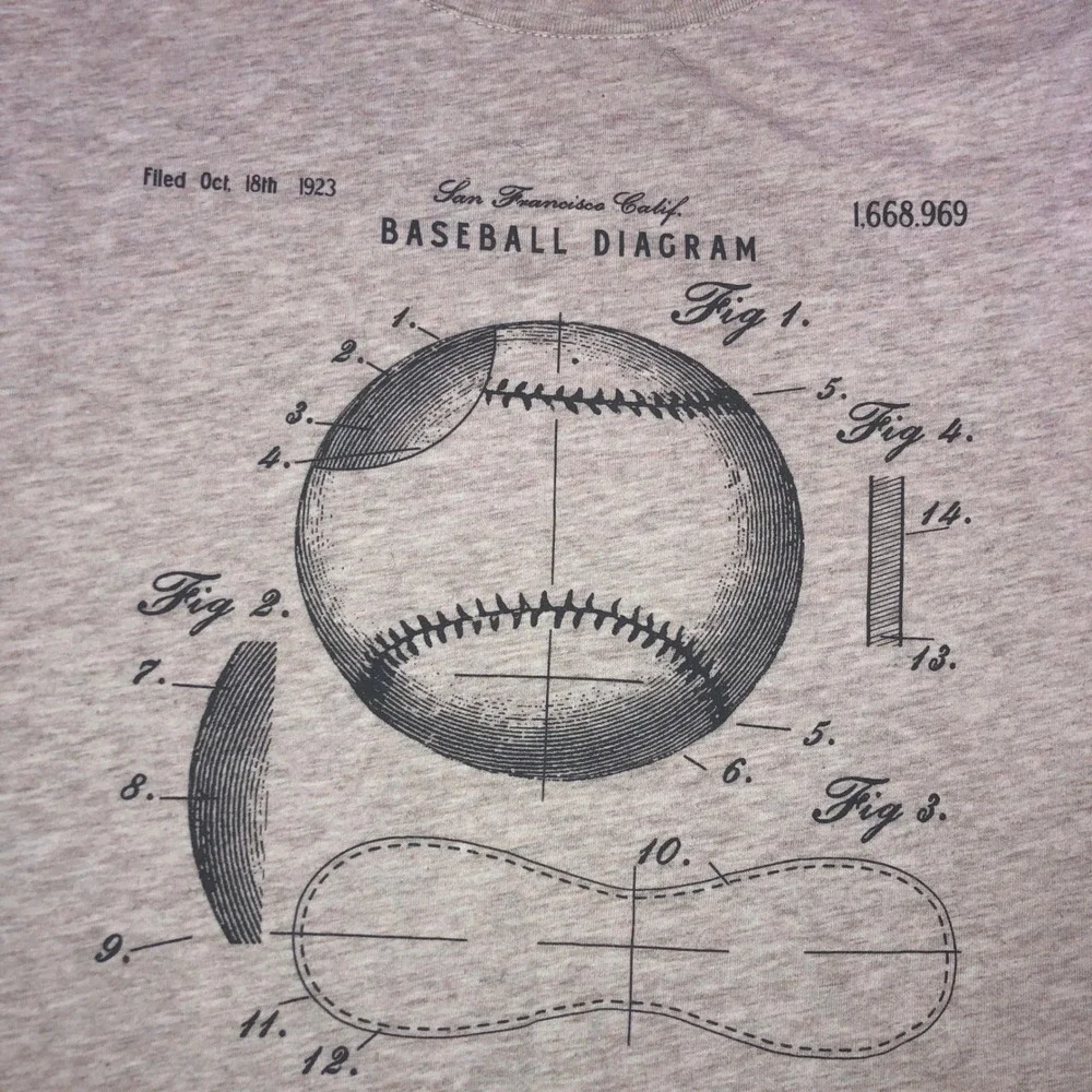 Banana Republic Mens Baseball Diagram Graphic T-Shirt Heather Beige Medium
